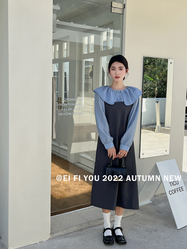 New in early autumn!【EI FI YOU】Korean version of fake two-piece lapel dress 5132# LSL