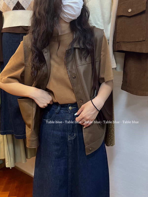 New in autumn! [TABLE BLUE] Japanese and Korean version of the motorcycle wind lapel leather vest 3095# LSW