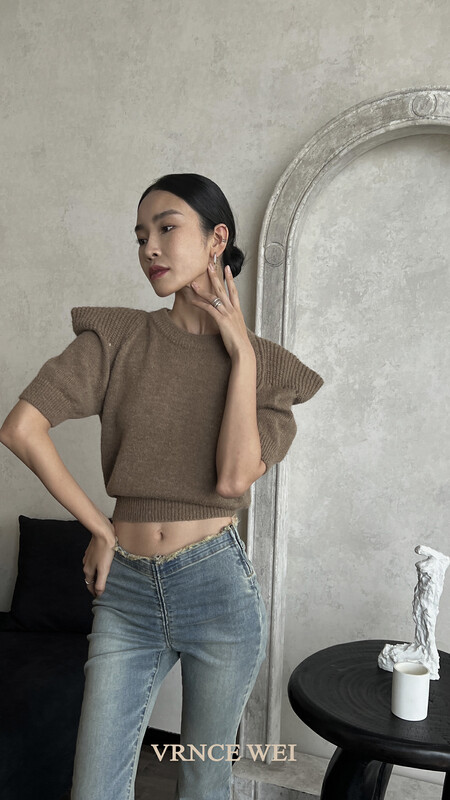 New in early autumn! [VINCE] Simple textured puff sleeve short shirt 7305# XYJ