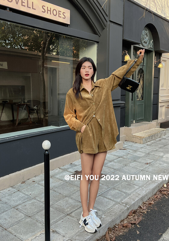 New in autumn!  【EI FI YOU】Neat Loose Shirt + High Waist Thin Wide Leg Casual Shorts Suit 3815# LSL
