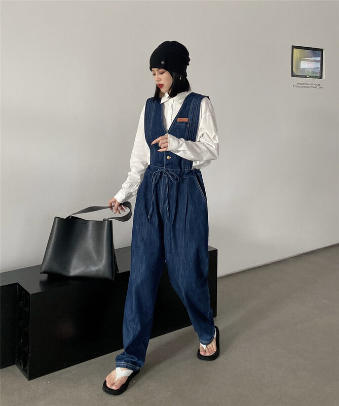 New in early autumn! [HYSO] Hong Kong style lace-up denim overalls 8938# XJ