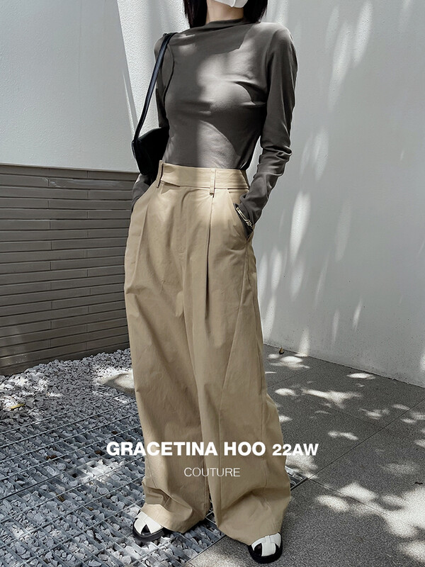 [GRACETINA HOO] niche high-waisted silhouette mopping casual pants three-dimensional irregular cut K9271