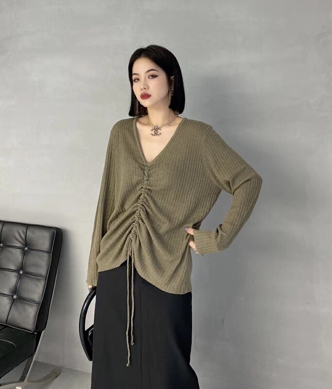 New in autumn! [HYSO] Simple drawstring long-sleeved sweater 1581# XJ