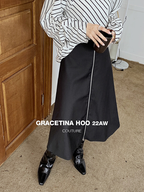 [GRACETINA HOO] Design niche front middle zipper skirt BQ6260# CQW