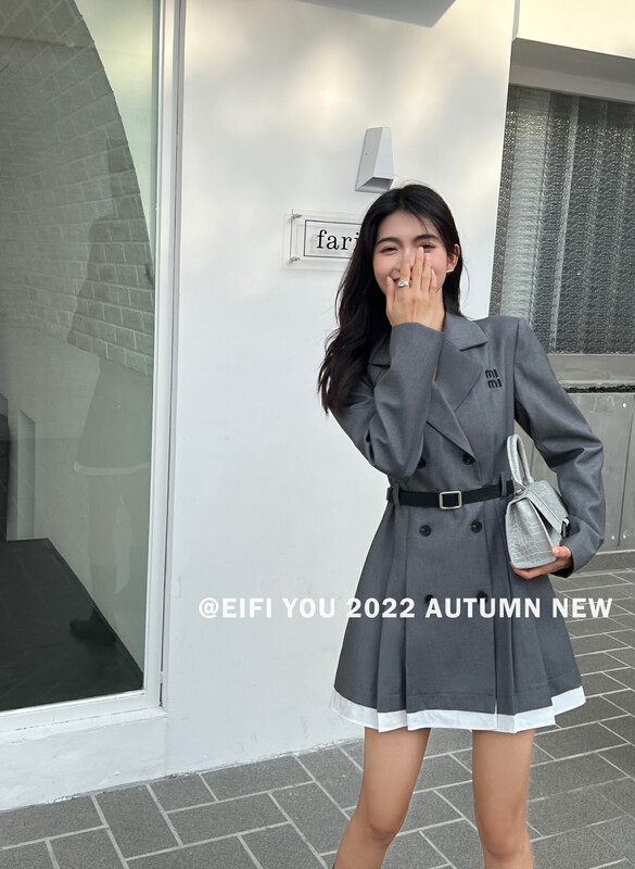 New in early autumn! [EI FI YOU] Embroidered letter MIMI suit dress (with belt) 5175# LSL