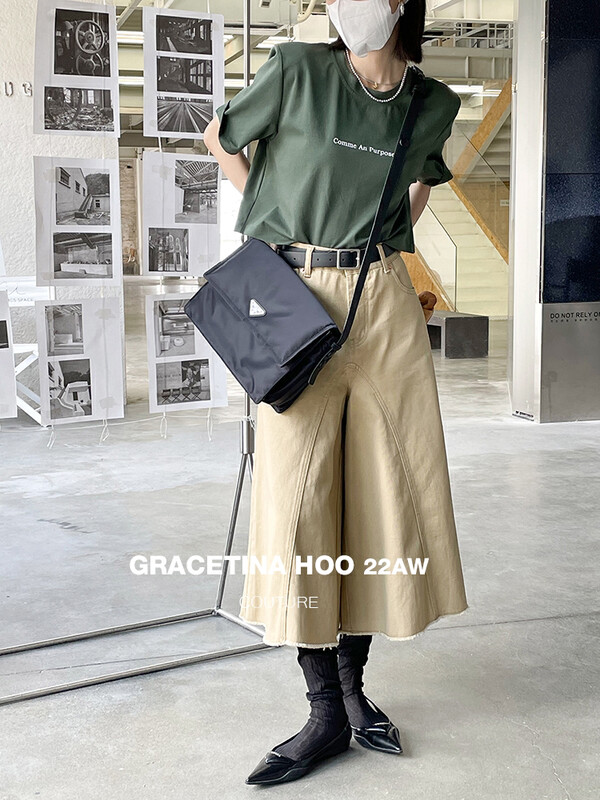 【GRACETINA HOO】Super high design twill profile big flared jeans N217