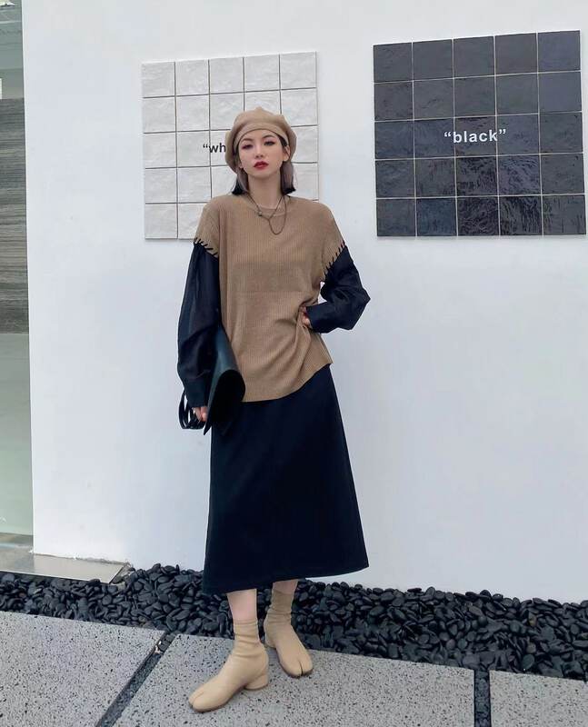 New in early autumn! [HYSO] stitching topstitching round neck pullover sweater 70082# XJ