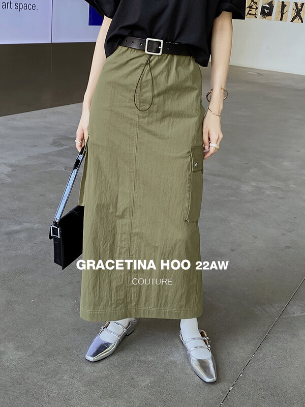 [GRACETINA HOO] Fashionable elastic waist profile tooling skirt with three-dimensional pockets BQ2197
