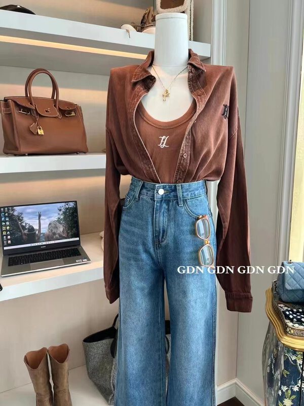 New in autumn! [GDN] Korean long-sleeved loose denim shirt K038# OZQ