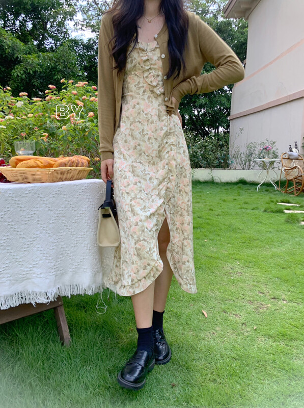 Autumn is new!【BEST OF YOU】Small fresh floral suspender dress 9932# HBX