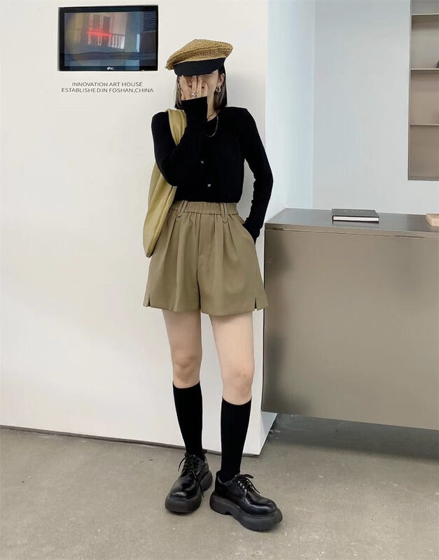 New in autumn! [HYSO] Elastic waist wide leg all-match casual shorts 70108# XJ