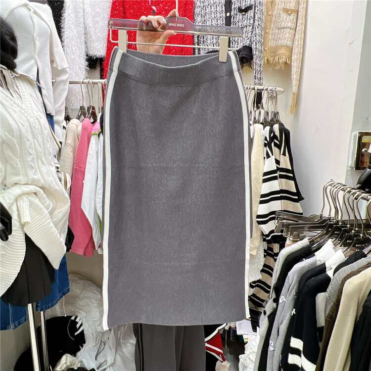 New in autumn!【BINGBING】High waist color matching temperament skirt 8665# XYJ