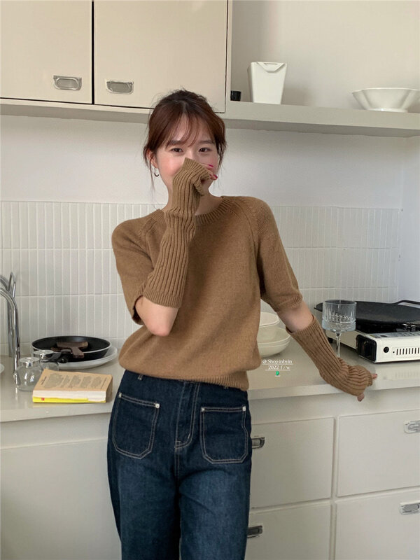 New in autumn!【IN BY IN】Solid color hollow sleeve all-match warm sweater 1002# ZJY