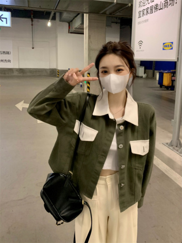 Real shot stitching short denim jacket women's spring and autumn  new Korean version loose design niche jacket