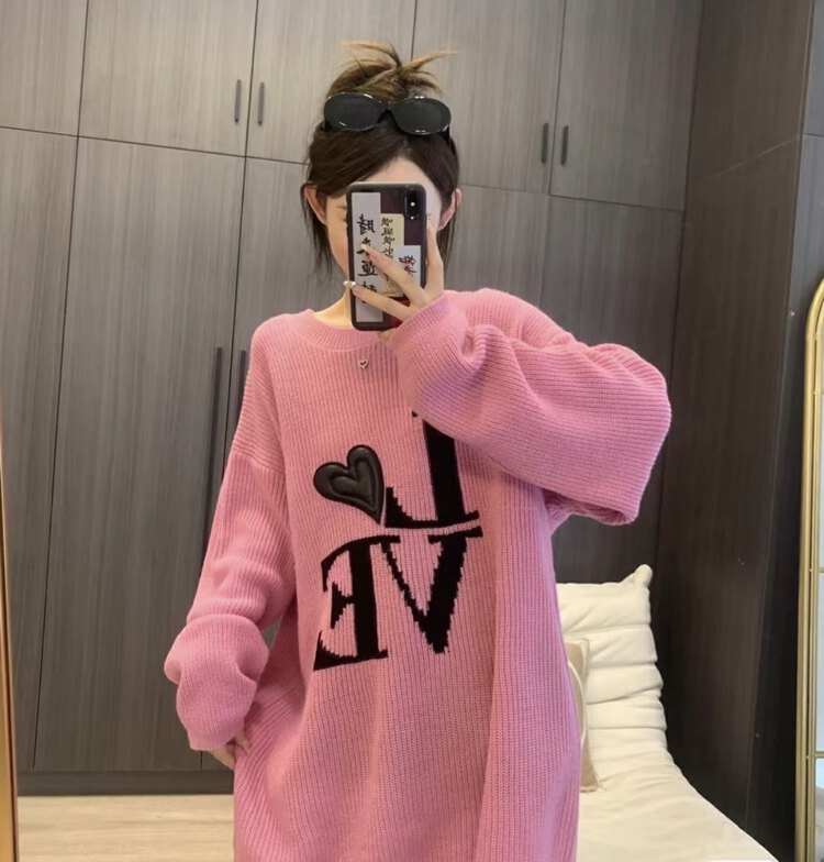 New in autumn! [BINGBING] Letter Embroidery Loose Warm Sweater 8623# XYJ