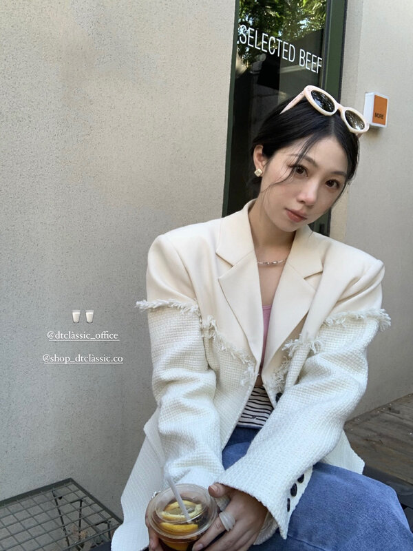 Live ⑬! Autumn models are new! [DT CLASSIC] Commuter simple texture stitching tassel fashion suit D5085# JHY