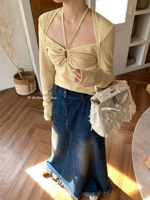 New in autumn!【DT CLASSIC】French halterneck slim fit little women's shirt D5034-N1# JHY