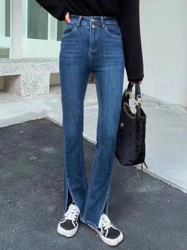Autumn is new! [Clothes and denim] Korean high-waisted slit jeans 83262# HJY