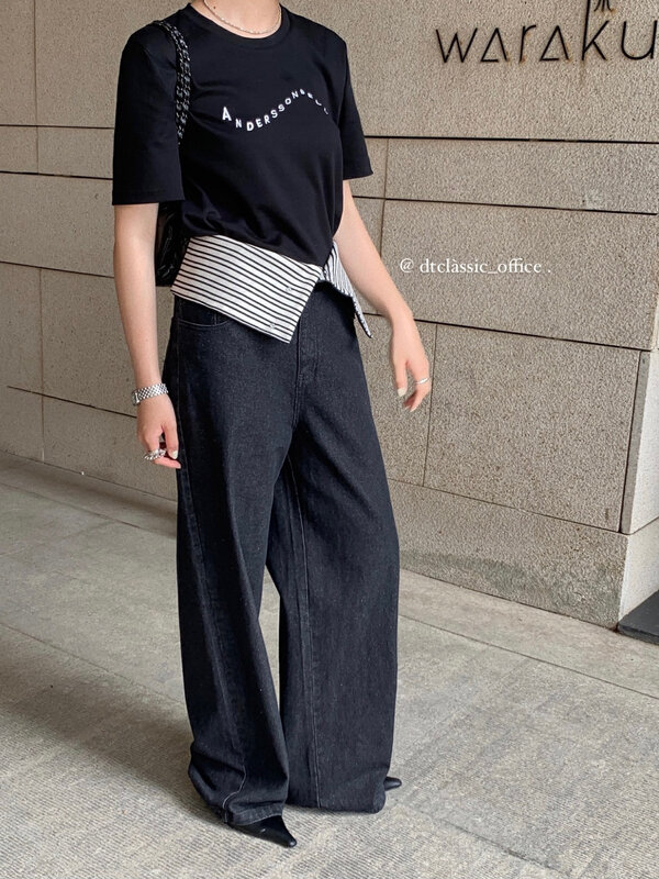 New in autumn! [DT CLASSIC] stitching and flanging stripes high waist comfortable all-match jeans D5111# JHY