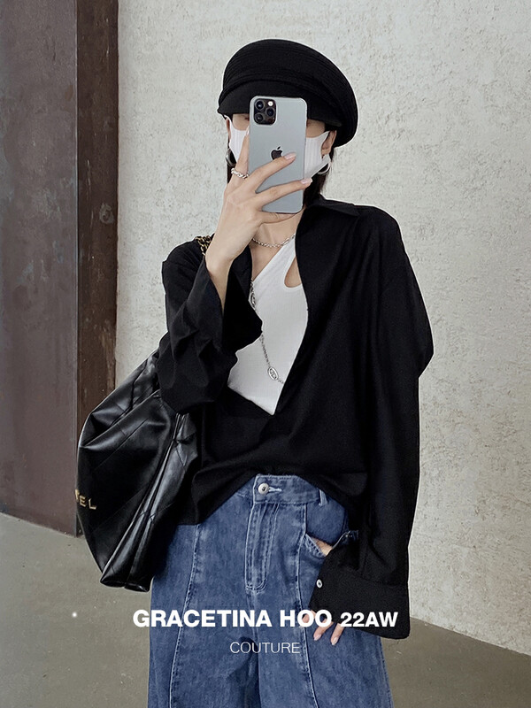 Original price 88.99! [GRACETINA HOO] Small design classic layered deep V shirt does not include vest CS5041-2
