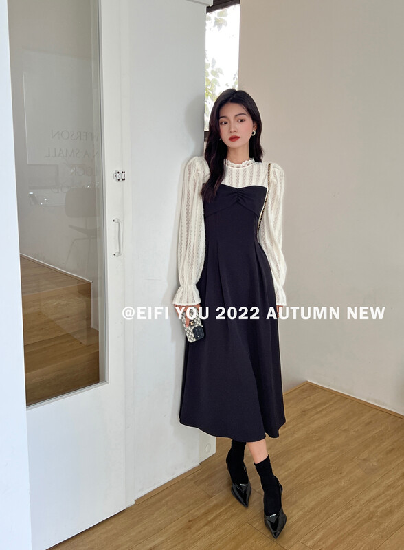 秋款上新!【EI FI YOU】甜美淑女拼接假兩件連衣裙  3813#  LSL