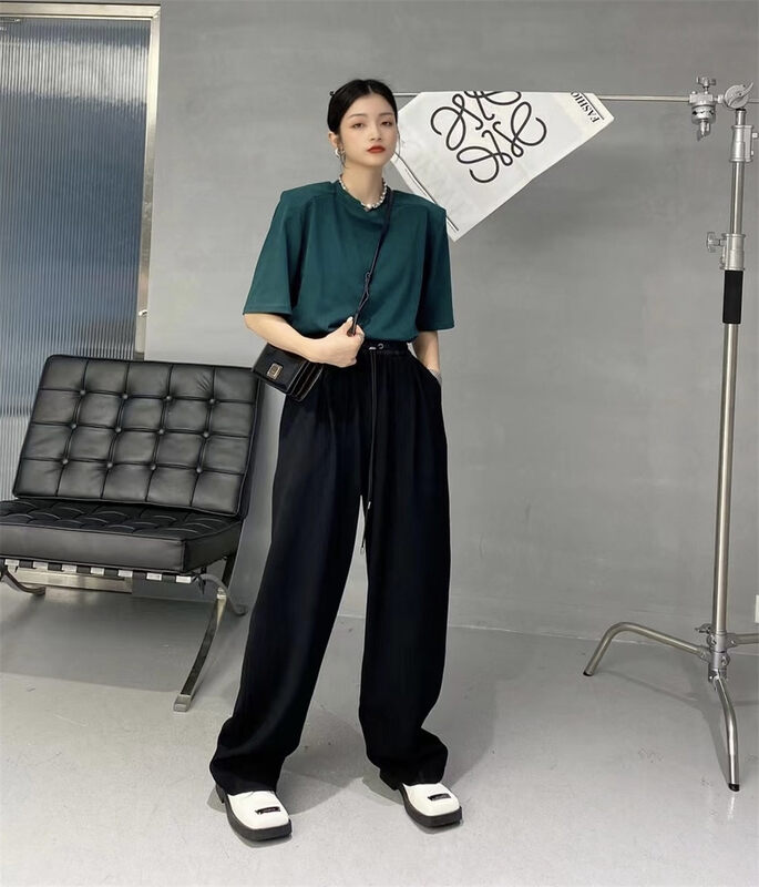 New in autumn! [HYSO] color matching waist elastic waist wide leg casual pants 5236# XJ