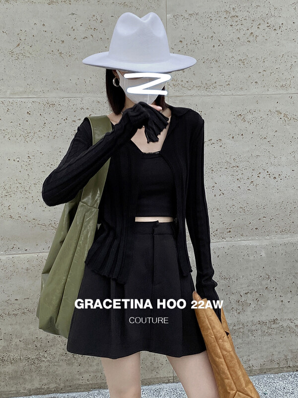 [GRACETINA HOO] Customized metal standard cuffs slits large lapel sweater lazy skin-friendly all-match Z894