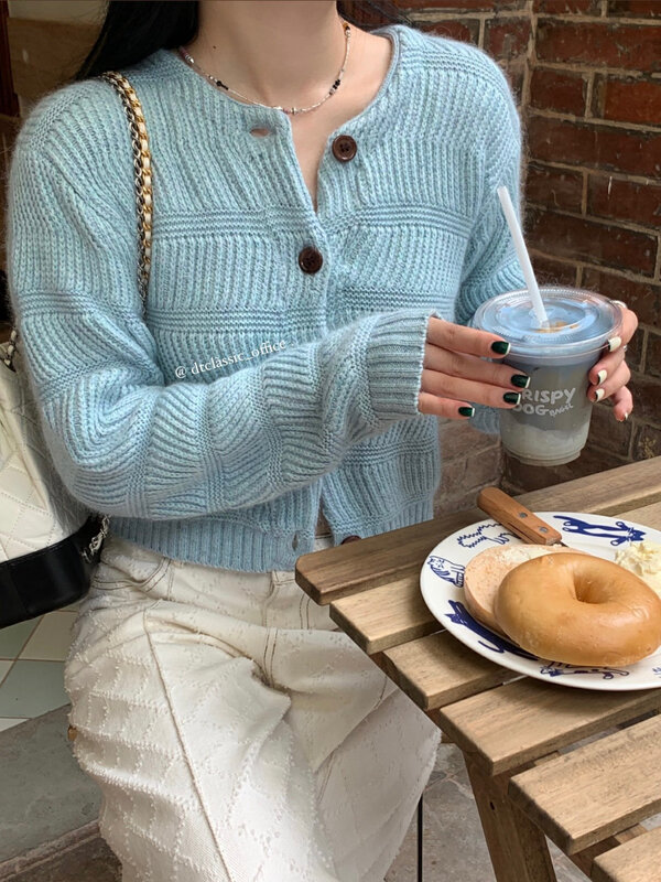 New in autumn!【DT CLASSIC】Casual round neck buttoned solid color knitted cardigan M5083-WW# JHY