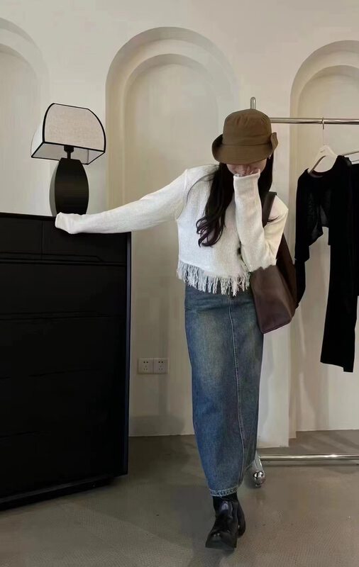 New in autumn! [BINGBING] fringed striped all-match warm sweater YS1-8601# XYJ