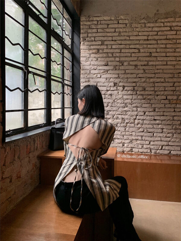 New in autumn!【DT CLASSIC】Casual and fashionable striped vest machine straps temperament shirt D5037-L1# JHY