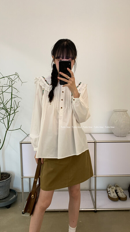 New in early autumn!【TABLE BLUE】Large lapel fresh and simple embroidered fashion shirt T3017# LSW