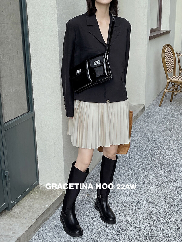 Original price 178.99! [GRACETINA HOO] Design stitching pleated skirt suit WT6180