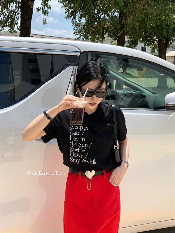 New in early autumn! [DT CLASSIC] Korean version of the alphabet print short-sleeved T-shirt D4874-W3# JHY