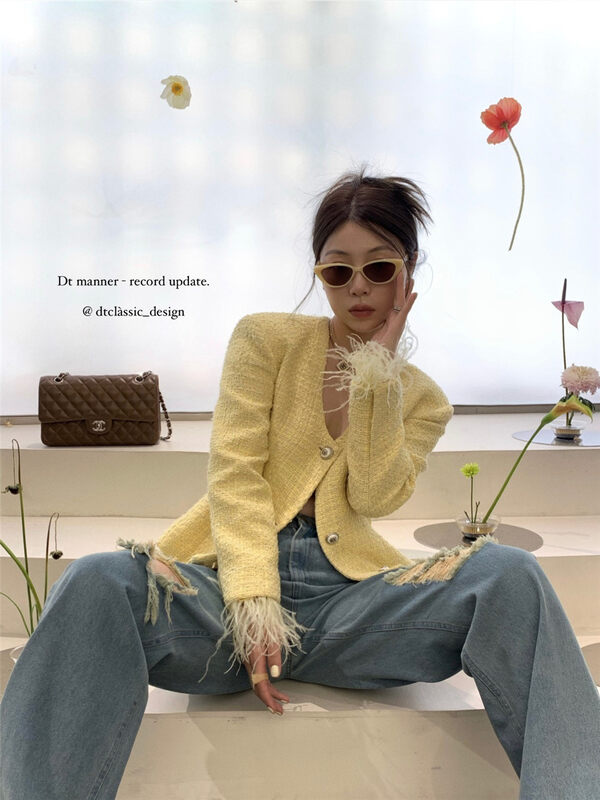 New in early autumn!【DT CLASSIC】U-neck ostrich hair Xiaoxiang short coat 4843# XYJ