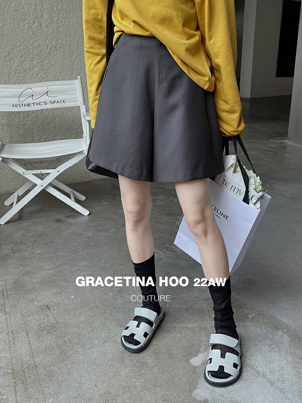 [GRACETINA HOO] High waist, high temperament, stylish A-swing suit, casual shorts, super thin and tall K9028