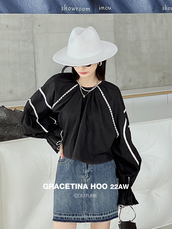 [GRACETINA HOO] Heavy Industry French Lace Stitching Cut Design Shirt CS3249