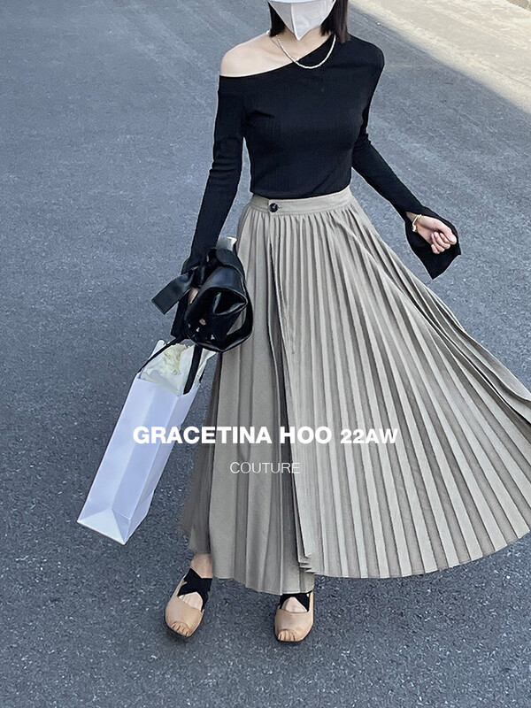 [GRACETINA HOO] Heavy industry super-expensive material design asymmetric pleated skirt BQ6180