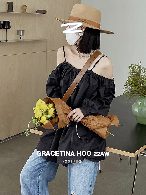 [GRACETINA HOO] Design sense one-shoulder suspender shirt CS3263