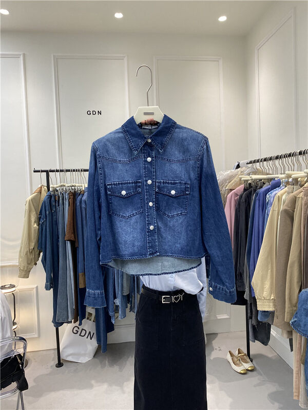New in autumn! [GDN] Casual loose stitching denim shirt K033# OZQ