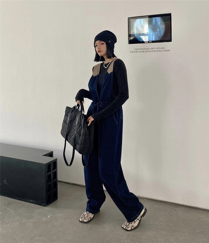 New in early autumn!【HYSO】Casual color-blocking denim lace-up overalls 70089# XJ
