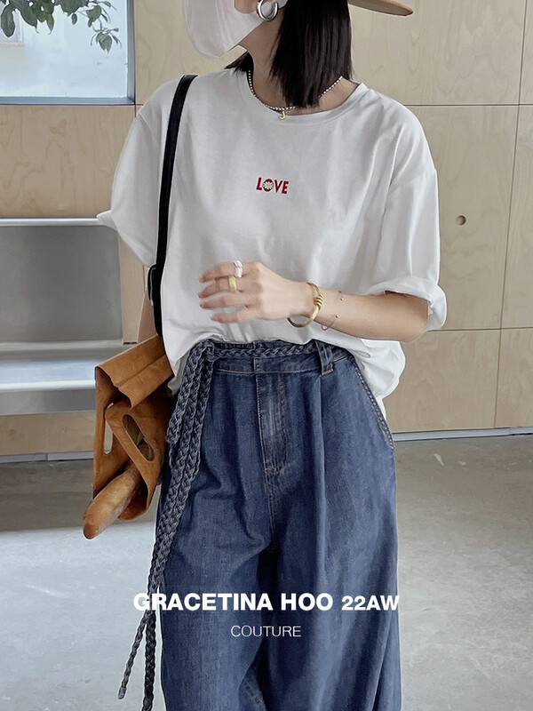 [GRACETINA HOO] Skin-friendly, breathable, fun letter printing, all-match T-shirt, short-sleeved T-shirt, lazy, loose, and inclusive T3169