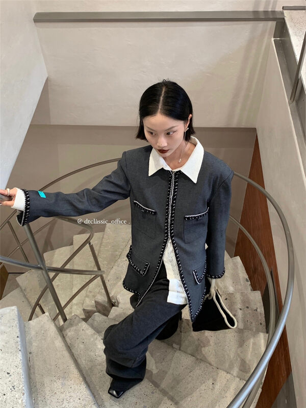 New for Autumn!【DT CLASSIC】Webbing Decorative Air Crew Neck Short Jacket D4942-C2# JHY