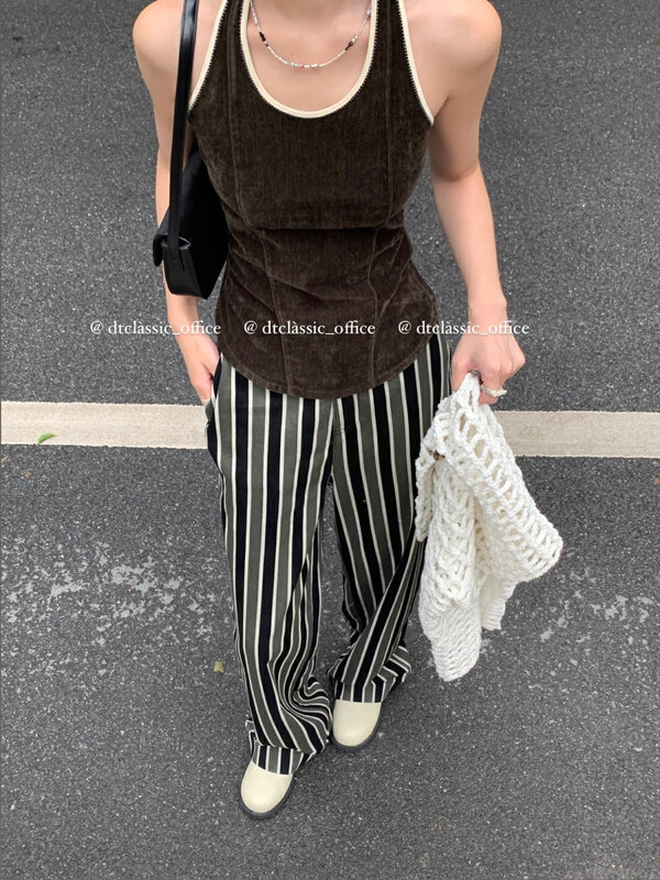 【DT CLASSIC】Commuting Simple High Waist Straight Striped Long Casual Pants D4906# JHY