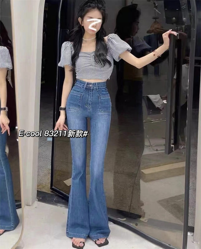 【Pants and Denim】Hot Girl High Waist Flared Jeans 83211# HJY