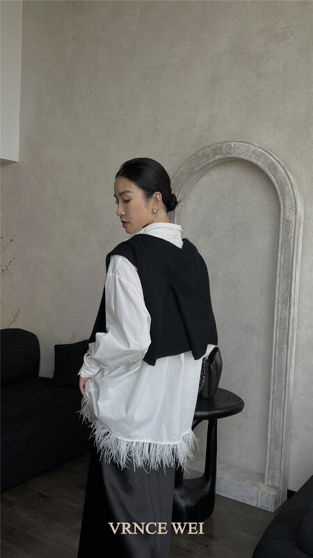 New in autumn! [VRNCE] Big-name minimalist tassel design loose shirt 5323# XYJ