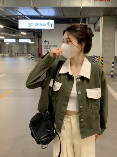 Real shot stitching short denim jacket women's spring and autumn  new Korean version loose design niche jacket