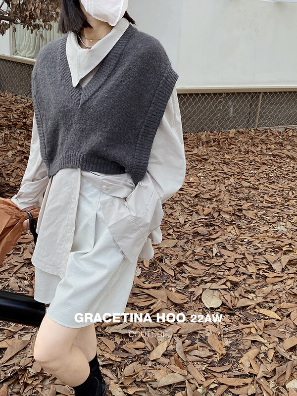 【GRACETINA HOO】High-proportion long-haired mohair V-neck all-match vest (lazy, loose and thin) Z907# CQW
