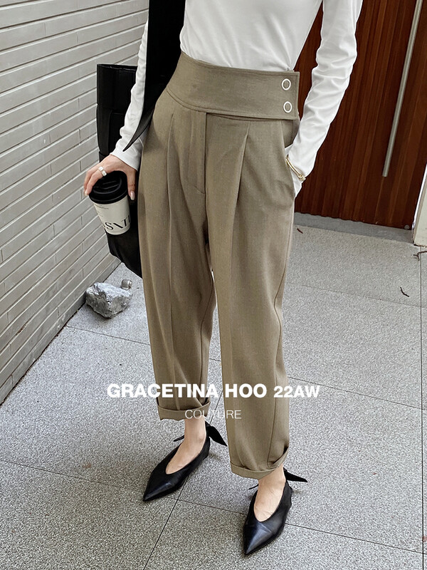 [GRACETINA HOO] niche retro wide waist straight tapered casual pants K9274