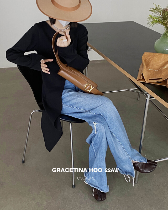 【GRACETINA HOO】Irregular oblique placket long-sleeved dress LY875# CQW