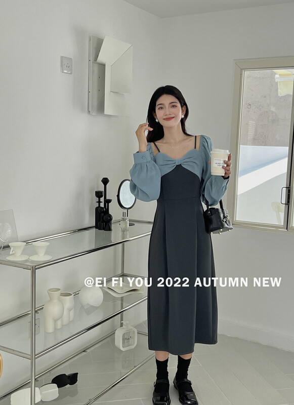 New in early autumn!【EI FI YOU】Bow-knot two-wear design slimming dress 5167# LSL